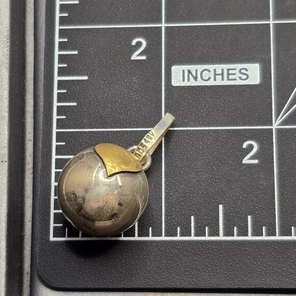 VTG Sterling Silver & Gold-Tone Heart Bell Pendant Charm 1.25" 12.28g Mexico 925 - Picture 5 of 7